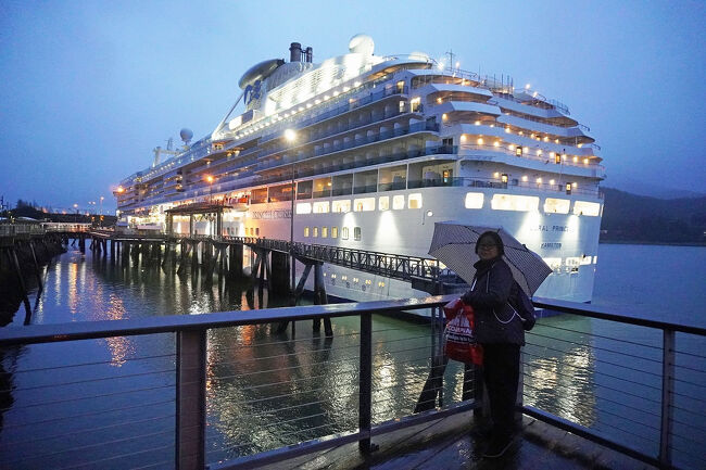 奇麗にライトアップされたコーラル・プリンセスまで戻ってきました。