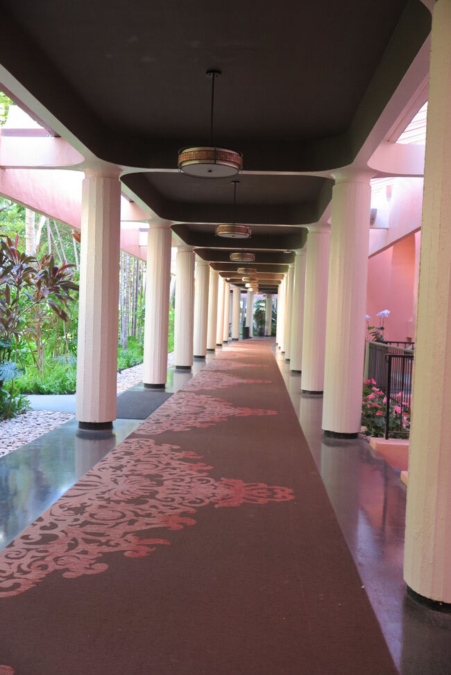 ピンクに染まった静かな廊下