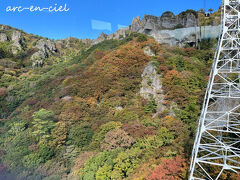 大きな窓から、寒霞渓の奇岩に色とりどりの木々を見ているうちに、