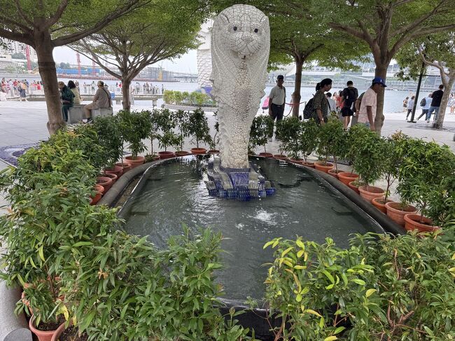 徒歩でマーライオン公園へ。<br />小マーライオン。<br />あまり人が集まっていないけど、可愛い