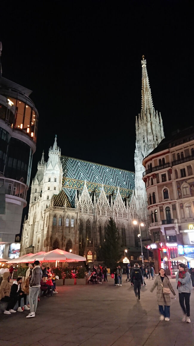 シュテファン大聖堂もライトアップされていて素敵です。<br />ウィーンの街を満喫する事ができた良い１日でした。<br /><br />次の日へつづく。