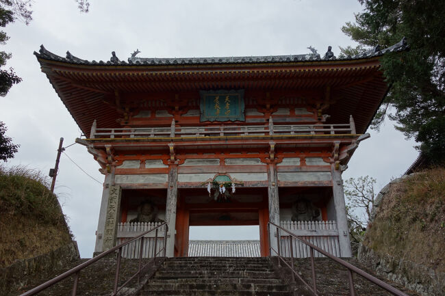 江戸時代の元禄5年(1692年)頃に建立された考えられている重要文化財の仁王門。門脇には、文武天皇勅願所の石碑が立っています。