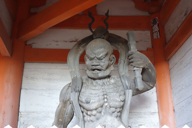 仁王門の阿像。<br />腕やこみかみに血管が浮き出ている精巧な仁王像ですが、仏像ではあまり見かけない釘や鎹が目立ちます。