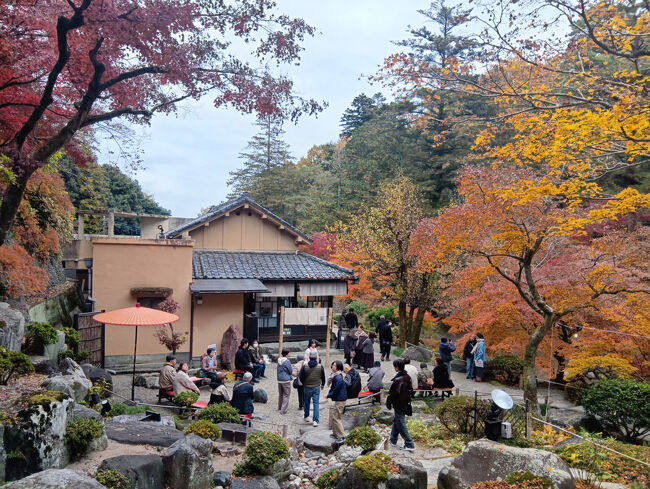 建物と紅葉のコラボが見られます。建物は山田徳蔵記念館に隣接する屋敷の側面で、茶屋も兼ねているようです。
