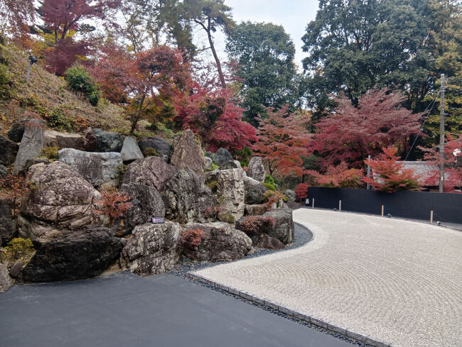 記念館内を出た後、何と枯山水式の庭園もあります！そしてご覧のように石の外周には赤とオレンジ色の紅葉が配置され、何という素晴らしい光景でしょうか！