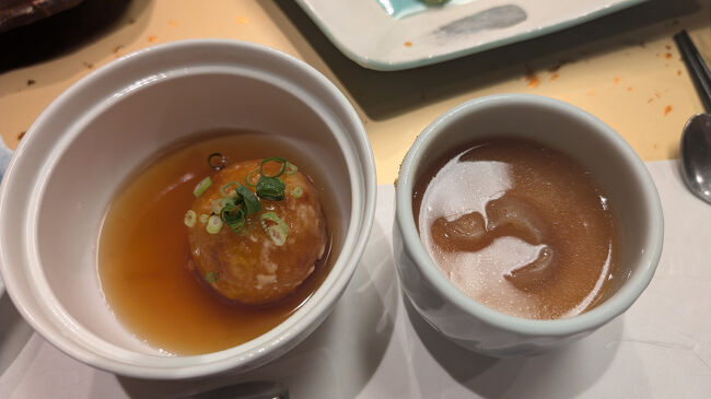 フカヒレの茶碗蒸しとかぼちゃの射込みですが、かぼちゃの射込みの中には、エビとホタテが入っていました。