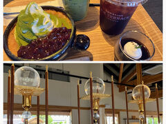 レンタカー返却時間に間に合うよう
ブーンと飛ばして、伊勢市駅へと帰還。

電車の時間まで、
駅前「参道テラス」にてカフェ休憩。

今や外国人にも人気の抹茶系スイーツを
ブラックコーヒーでいただきます。甘苦っ。