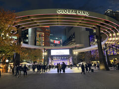 池袋西口公園でライブをやっていました。音量は大きかったですが、耳に心地よい歌声でした。GLOBAL　RINGの光が動いていました。