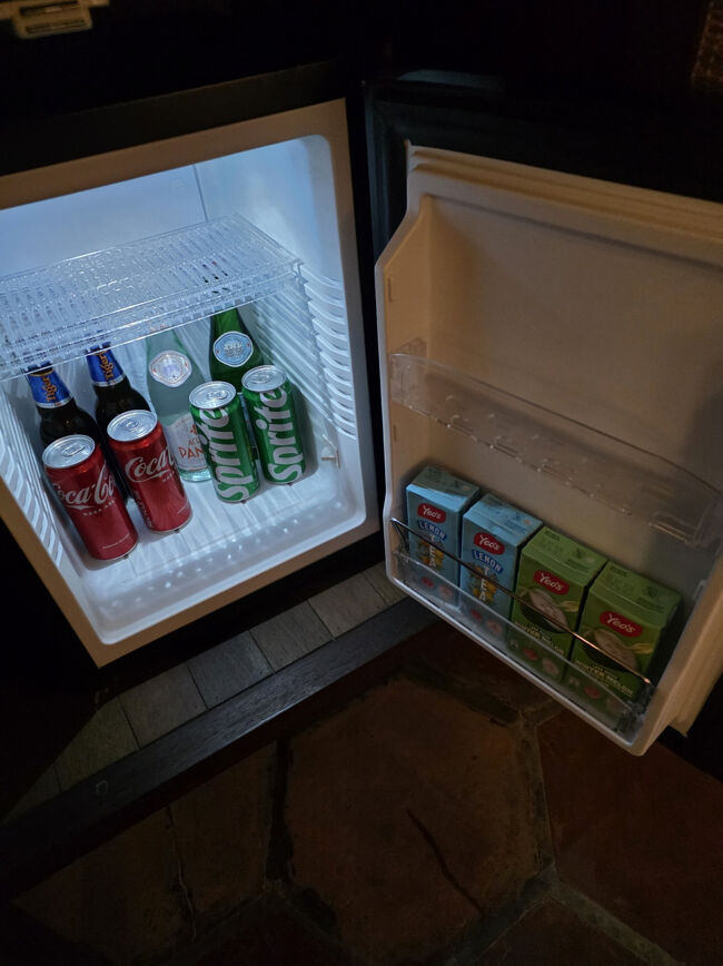 冷蔵庫の中の紙パックのドリンクはFree<br />缶ジュース、ビールは有料だそう。