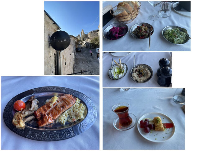 トルコ初の食事(ランチ)は、有名店HELKEで<br /><br />小鉢物が5種類　…やはりスパイシー、濃い<br />　　メインにサーモン<br />　　そして食後デザートにチャイなど<br />