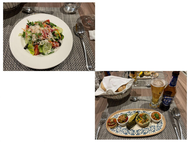 本日の夕食、　…メイン(シャケ)が抜けていますが、<br />　　小鉢物が多かった、<br />　　また、野菜サラダ一人前の量が多いっす<br />　　(トルコではどこでもその傾向でした)<br />