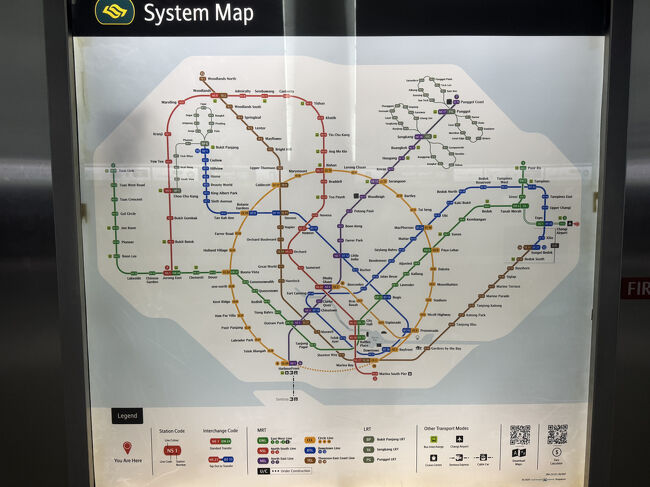 路線図です。すごく拡充されていますが、MRTはCG線を除いて6路線です。<br />黄色のサークルライン(CC)は、南部分でまだサークルになっていません。