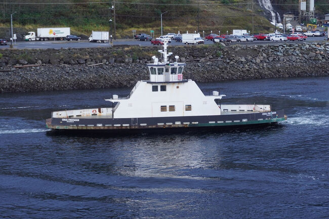 コーラル・プリンセスが通過するまで対岸の「ケチカン国際空港/Ketchikan International Airport」側へ横断できません。そのためがクルクル旋回しています。