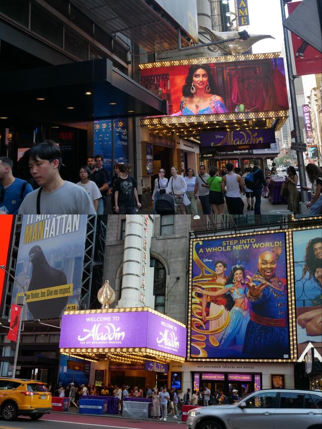 ホテルのすぐ近くには人気ミュージカル「アラジン」を上演しているニューアムステルダム劇場。<br />実はチケット予約済み。<br />今回ホテルを選んだ理由はこの劇場から近かった、という理由もある。