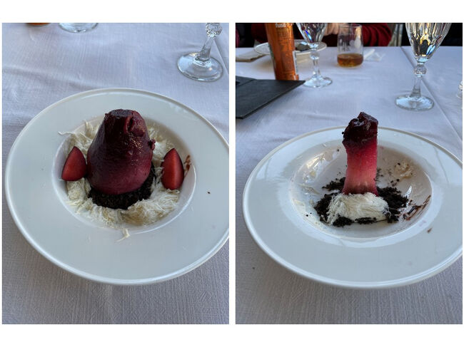 洋ナシのデザート<br />　　少し食して、奇岩似に…(遊び心です)<br />