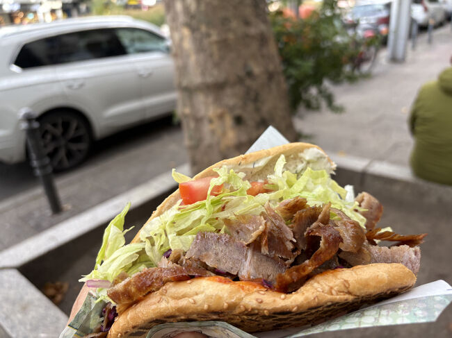 野菜もたくさん入っていて、見かけよりも量が多く完全にお腹がいっぱいになりました。まともなケバブを食べたのは初めてでしたが、美味しかったです。8ユーロでした。