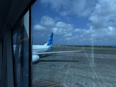 GA0409  でバリ島→ジャカルタへ。
13:45 　DENPASAR-BALI/ NGURAH RAI　　Terminal D
14:45 　JAKARTA/SOEKARNO HATTA INTL Terminal 3

約2時間のフライト（時差１時間）
ほぼ満席でした。