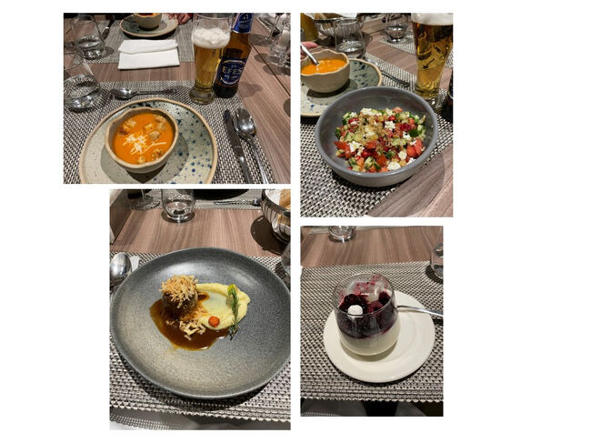 本日の夕食は、ホテルでこんな感じ<br />(サラダもスープも多い…)<br />