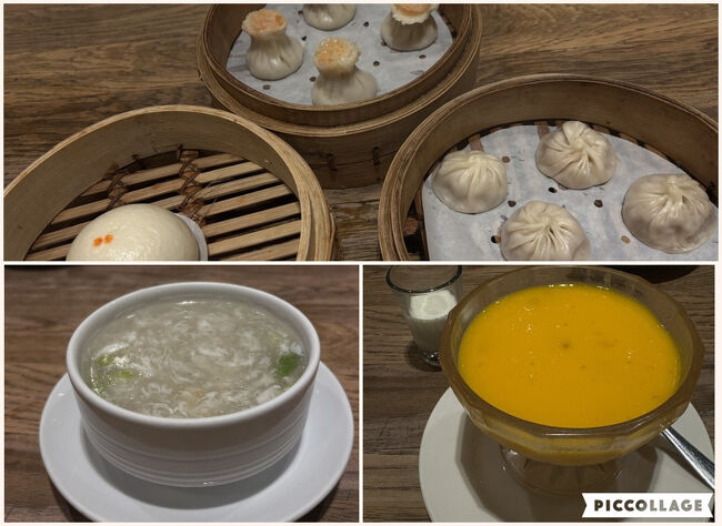 スープ、美味しかったです、<br />続いて、定番の小籠包にシュウマイ、肉まん、マンゴープリン。<br />安心、安心。