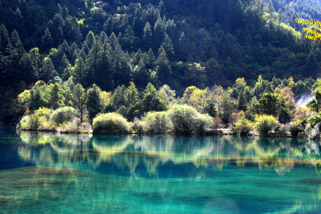 ★秋の九寨溝絶景紀行（６）～【樹正溝】→樹正群海：火花海<br /><br />火花海は標高が2187ｍの所にあり、水深は9メートル、<br />総面積が3652平方メートルで、<br />九寨溝双龍海と臥龍海の間に位置しています。 