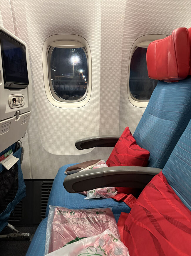 初トルコ航空。座席がエキゾチック。