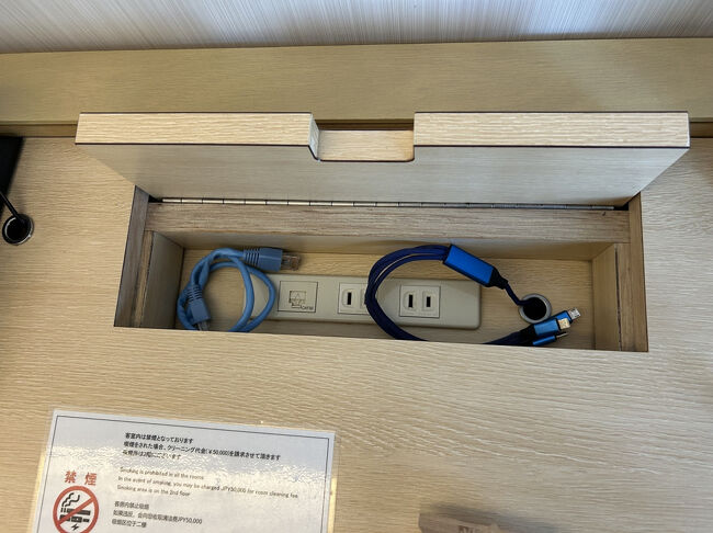 ベッドサイドのテーブルには、ケーブルも準備されていました。
