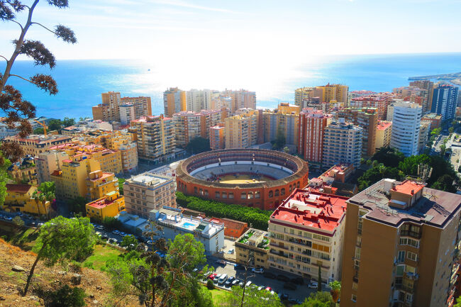 マラガの風景でよく見る、闘牛場が見える景色です。「アルカサバ(マラガ砦)」や「ヒブラルファロ城」には行かなくても、この景色は絶対見たほうがいいです！！