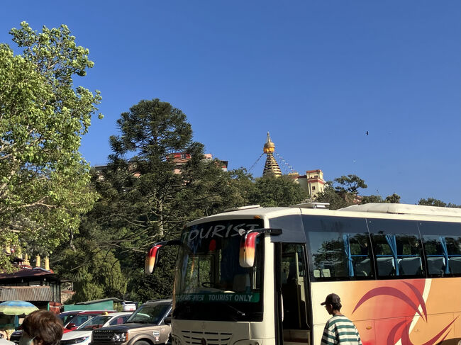 食後は、スワヤンブナートへ。<br />表参道からではなく、中腹の駐車場からスタートです。<br />駐車場からもスワヤンブナートが見えますが、そこそこ高低差がありますね。