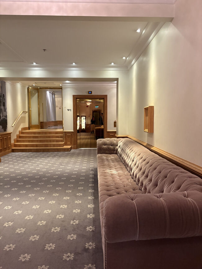 レセプションやパーティールームの間にこういう休憩スペースが多数ある、贅沢なつくりでした。これは今まで見た中で最も長いソファ笑