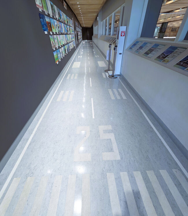 建物に戻る通路が滑走路みたいで楽しいです。