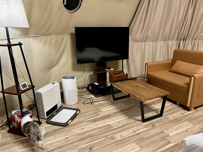 先発していたワンコ達と合流<br />すでにお寛ぎの様子。<br /><br />本来は非接触でチェックインが可能。なんだけど、案内メールが受信できず、車で５分の本館に出向き説明を受けたとのこと。