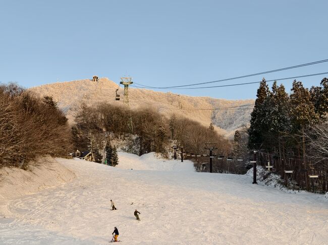 ゲレンデは夕暮れ。<br />まだオープンしたてで空いてるのなんの南野陽子。<br /><br />昔だったら率先してスキーしてたんですが、板借りて、靴借りて、ウェアを大広間で着込んで、借りたブーツキツくて借り直して、板持って、チケット買って、チケットホルダー大広間に忘れて取りに行って、リフト大混雑並んで、反響する広瀬香美のBGM聴きながら、山頂着いたら滑ってすぐリフト乗り場って、今思うと辛いわ。。。