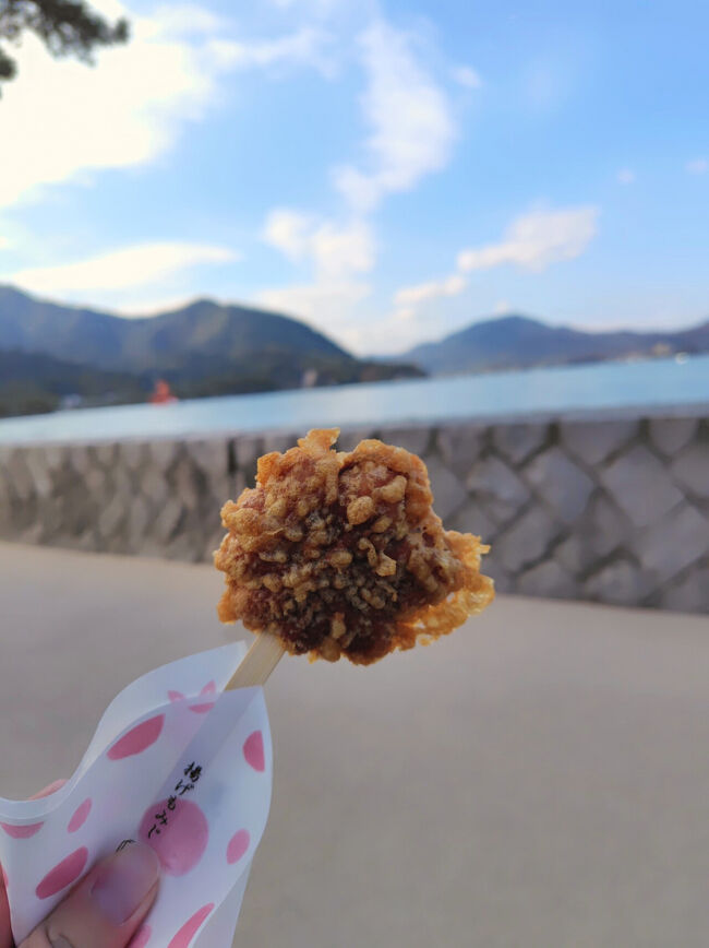 ホカホカの揚げもみじ饅頭をいただきます。<br /><br />味が何種類か選べたので、今回は瀬戸内レモンの餡にしました。<br />あまじょっぱくて、ほんのりレモンの香りも口に広がります。