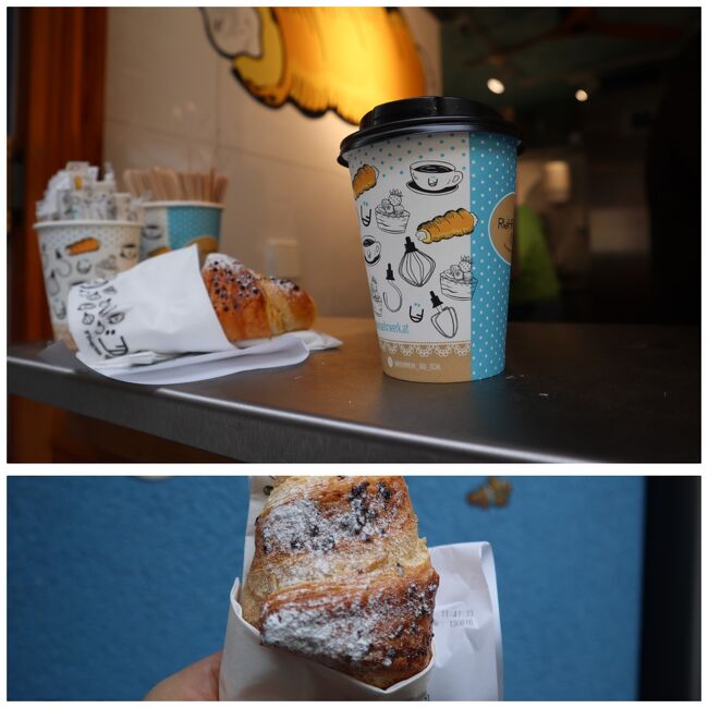 何もすることなくなったので<br />再び訪問、カフェラテとクロワッサン<br />ナッツ入りのクロワッサンがふわふわで美味しかったです<br />