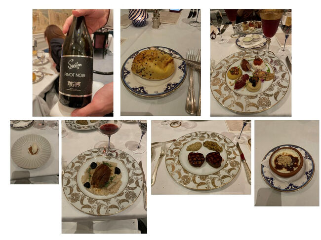 最高級レストランでのメニュー<br />　　ワインは、ピノノワール<br />　　パンに、前菜<br />　　お肉<br />　　そしてデザート<br />…堪能しました<br />