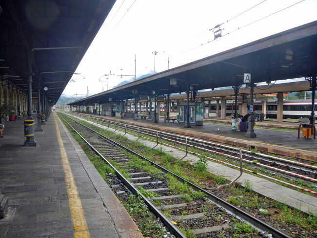 トイレに来たついでに駅を撮影。半年後に近くで冬季オリンピックが開かれるというのに、国境駅とは思えないうらぶれ感だ。<br />この駅、ホームに行くには地下道を歩かなければならないのだが、駅舎側にもどのホームにもエレベーターもエスカレーターもないし、スイスのホームのように片側は階段・片側はスロープにもなっていない。ということで、我が家を含む全旅行者は重いスーツケースを持ちながら階段を上り下りしなければならない。なんとかせーよ、トレニタリア！