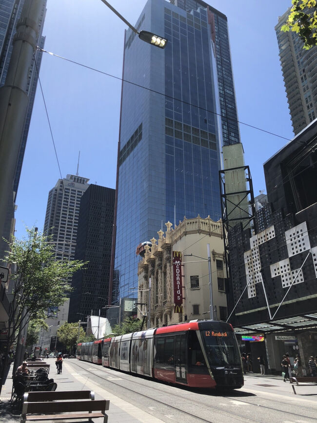 外に出て市街地を北上します。<br /><br />シドニー・セントラル駅を起点に順次延伸工事をしていたライトレールですが遂に市内中心部のジョージストリート上の軌道も完成しサーキュラキーからセントラル駅を道り市内南東部のランドウィック方面も完成です。<br /><br />バリアフリー対応の新しい車輌が高頻度運行されていて今まで随分時間がバスではかかっていた市内中心部から南東部エリアへの移動が快適になりました。<br /><br />