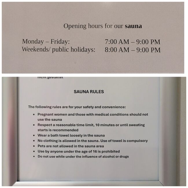 地下にあるサウナへ<br />なんと男女共同でした<br />サウナのルールでタオルを巻いて入ると書いてあります<br />それでも心の準備が出来なかったのでサウナは諦めました<br />だって、共同なのにサウナ室狭いしサウナ出たあとのシャワーブースにカーテンらしきものもなくオープン··無理