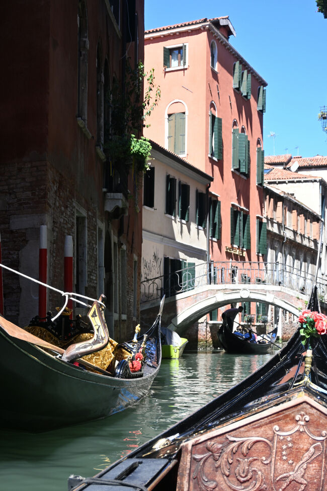 狭い水路を抜け、ゴンドラは快調に進む。動力は100％人力であるが、動きは思いのほかスムーズで速い。漕ぐというよりは周囲の建物などを支点にグイーッと押している感じである。器用なものだ。