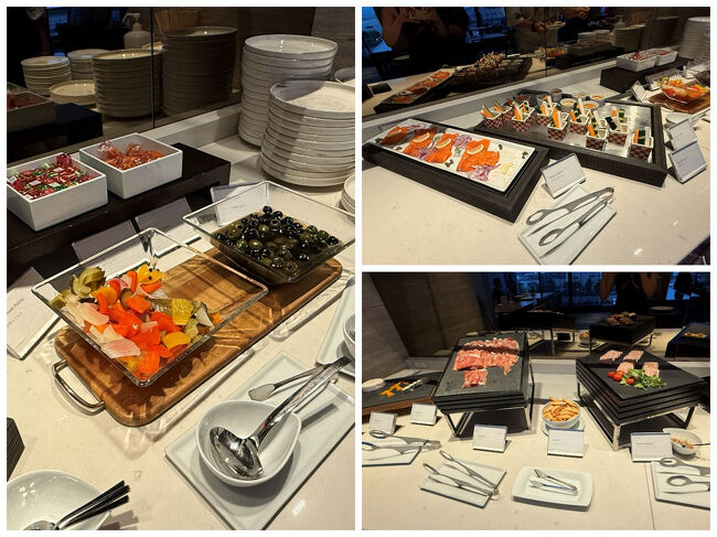 カクテルタイムは、メインはプレート、冷菜などはブッフェスタイル☆彡<br />生ハムとピクルスで飲むワインが最高♪