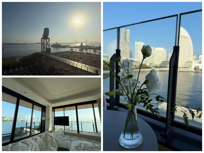 ベッドの上で目覚めたら、大きな窓の外には青い海が！！<br />最高～。