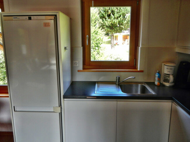 冷蔵庫は大型で、下部に冷凍庫も付いている。