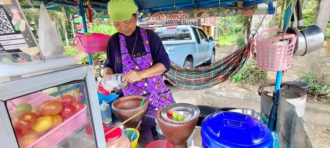 命からがら(笑)カンタン駅に戻った後、駅前の露店でソムタムを購入。<br />魚を使った調味料を二つ使うのがポイントらしい。<br />ひとつはナンプラー（魚醤）、もう一つは…