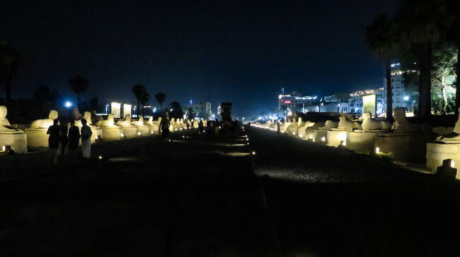 神殿を出ると、スフィンクス街道もライトアップされています。