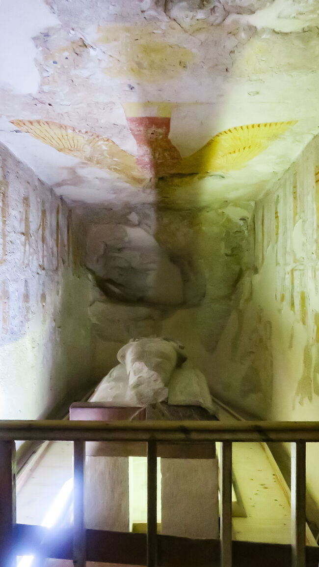 玄室の天井には、大きな絵が。ネクベト神でしょうか。