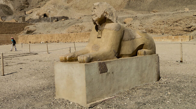 葬祭殿に向かって右側のスフィンクス。