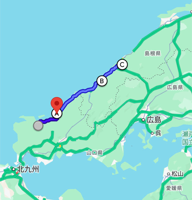 本日のルートは、大谷山荘から<br />A.笠山山頂展望台<br />B.楓ジェラート<br />C.三階旅館