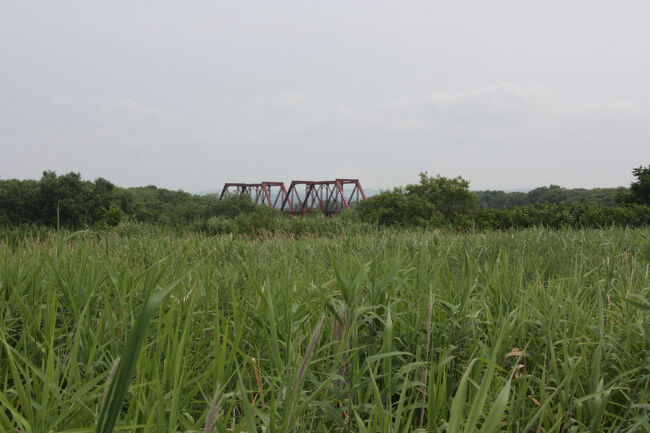 勇払郡むかわ町洋光。<br />鵡川沿いの道を、鵡川大橋に向けて進みます。<br />鵡川橋梁がだんだんと大きく見えてきました。