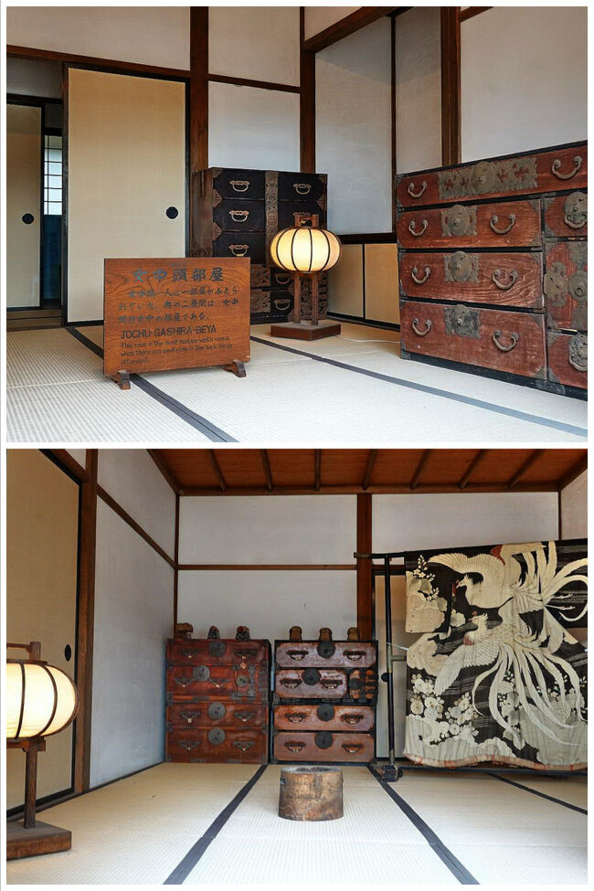 「女中頭部屋」と「女中部屋」・・・女中部屋には、行儀見習いの女中達 (藩士の子女) 十数名が、相部屋で寝食を共にしていました。