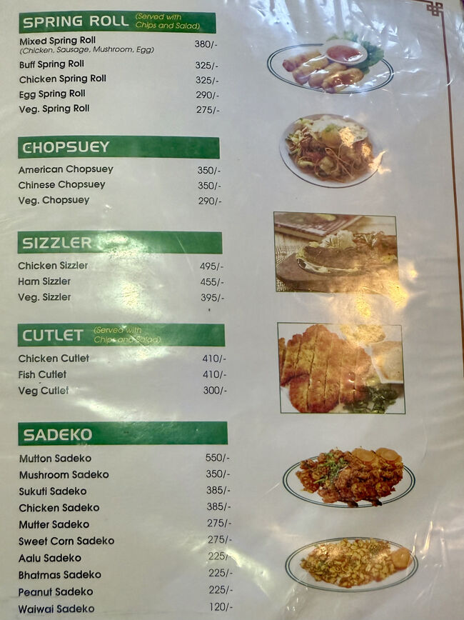 Sadekoが気になりましたが、ネパール最後の夜なので冒険せず食べ慣れたものにしました